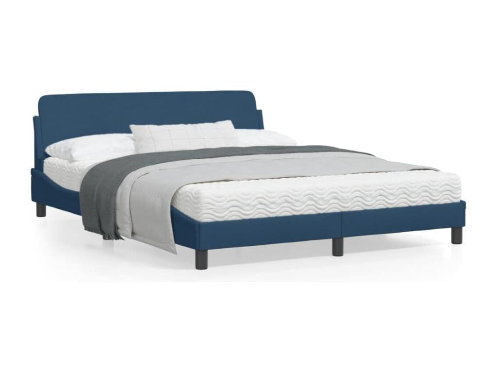 Bed frame with headboard, blue, 160x200 cm, fabric, ZRPV05168
