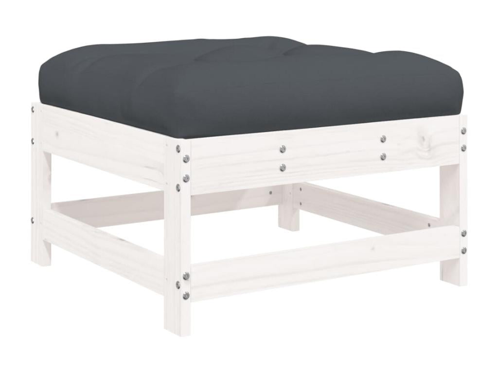 Garden footrest with white cushion, solid pine wood RERE63800
