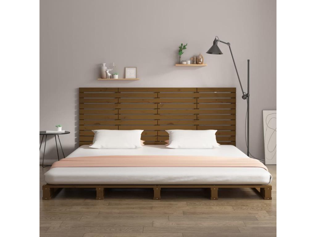 Wall-mounted headboard, honey brown, 156x3x91.5 cm, solid pine wood, OANQ52744