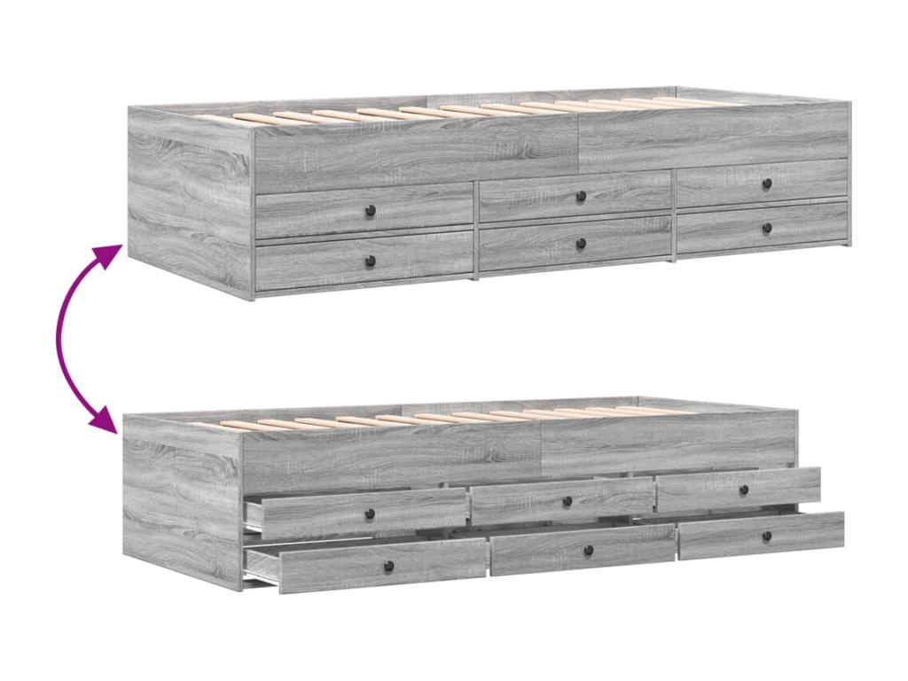 Daybed with drawers, grey, 75x190 cm, engineered wood, XLQA68237