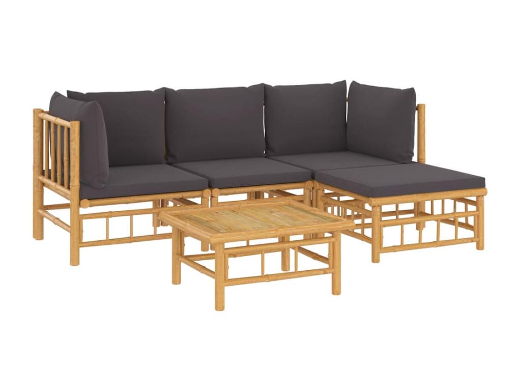 5-piece garden furniture set with dark grey cushions Elariva KRTM01892