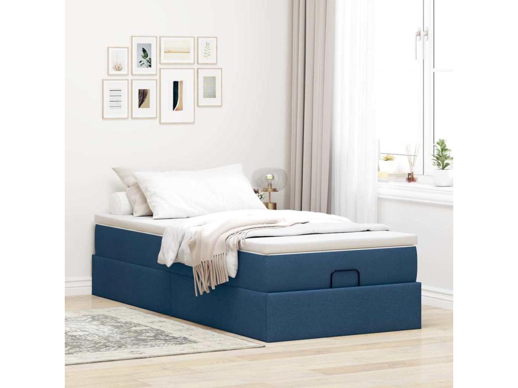 Ottoman bed frame with blue mattress 90x190 cm fabric RSCV90613