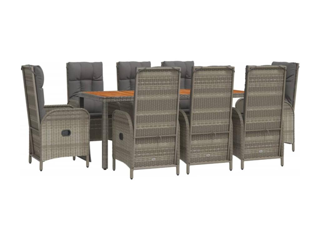 9-piece garden dining set with grey resin wicker cushions MOII77865