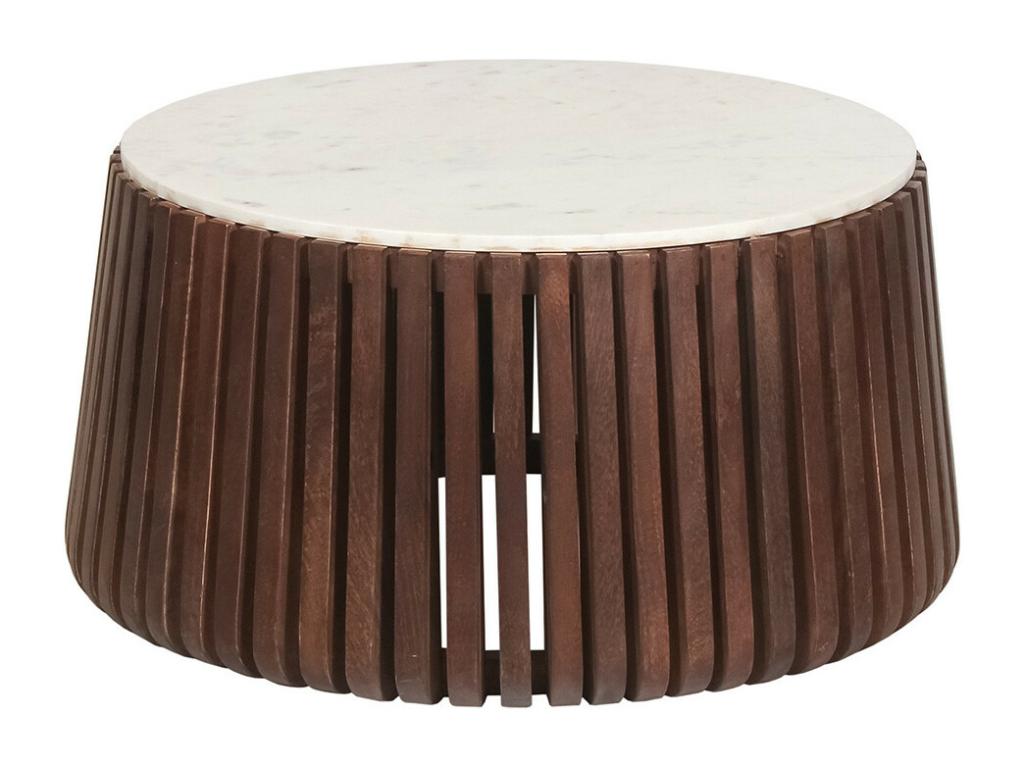 Elariva - White Marble Coffee Table with Walnut-Stained Mango Wood Base XRAX95183