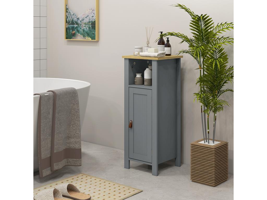 Bathroom vanity unit with freestanding door, 2 shelves, niche, light grey wood-look top AQDM21870