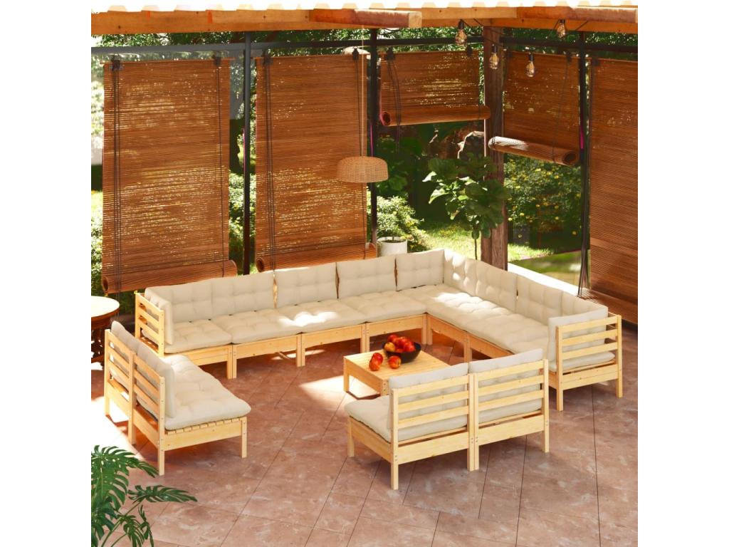13-piece garden furniture set with cream cushions, solid pine wood GZXX60968