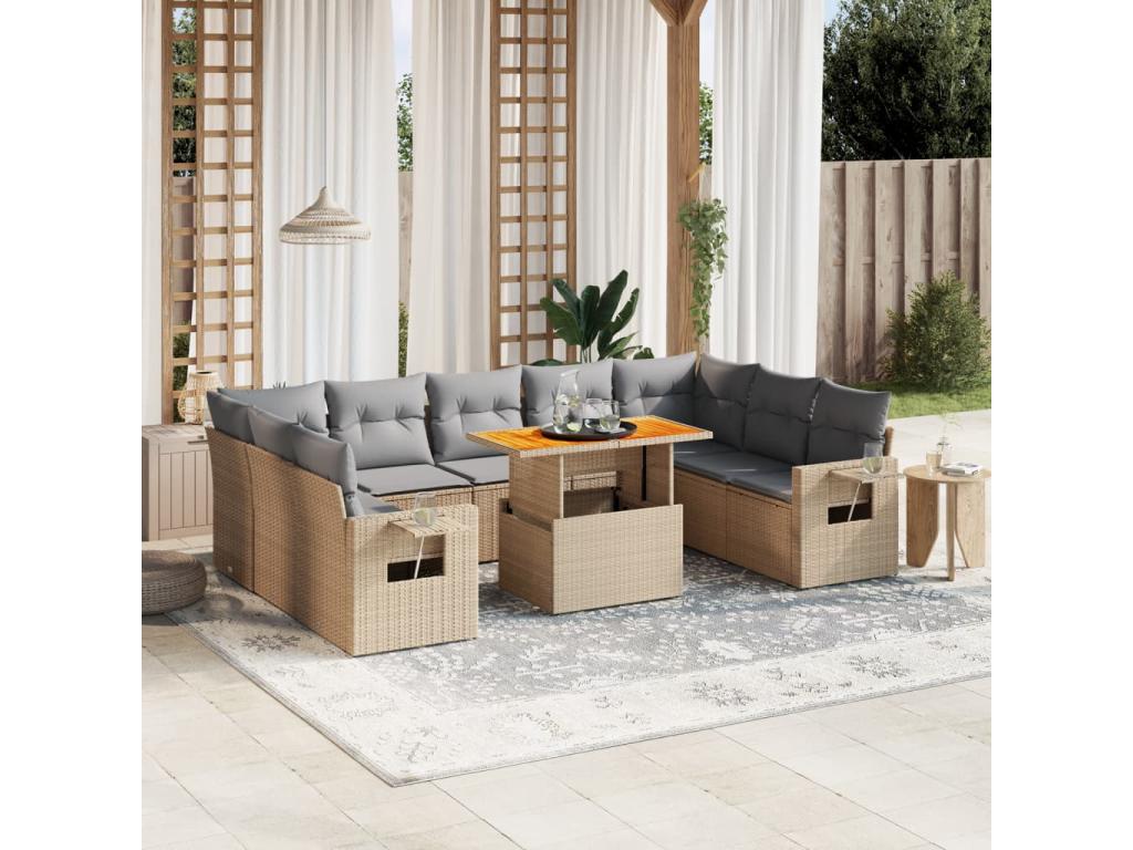 10-piece beige resin wicker garden furniture set with cushions QTXL93062