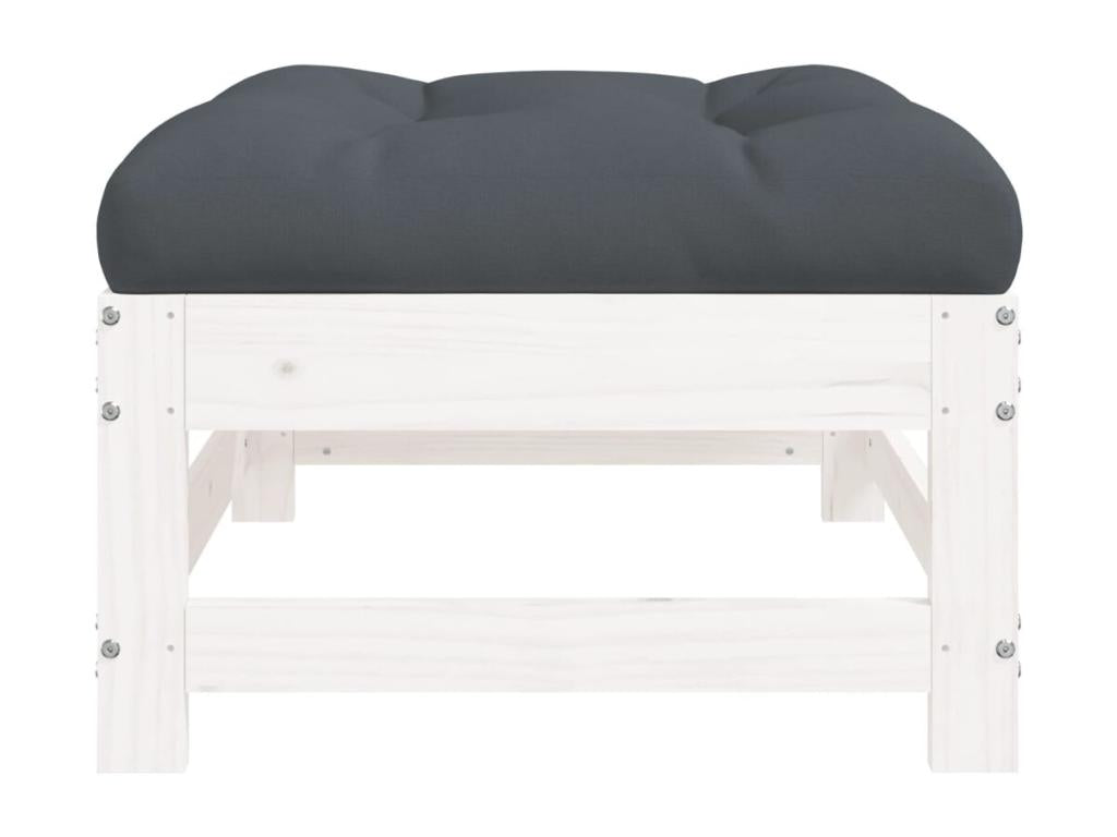Garden footrest with white cushion, solid pine wood RERE63800
