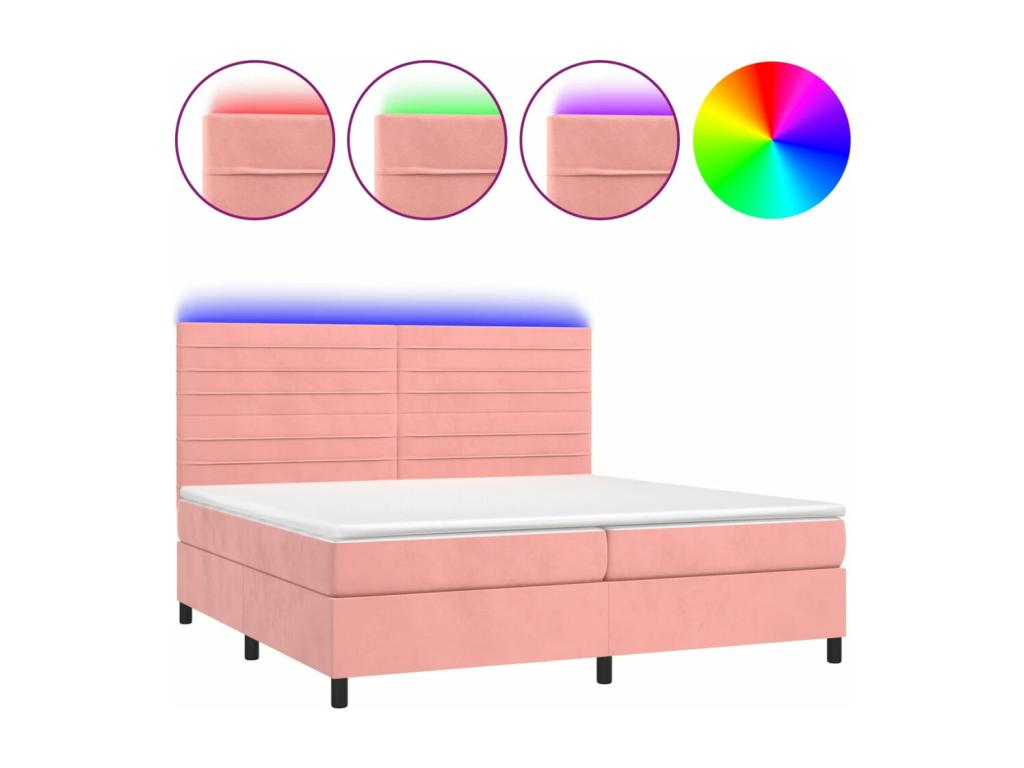 Bed base with LED mattress, Pink, 200x200cm, Velvet, HZPO03124