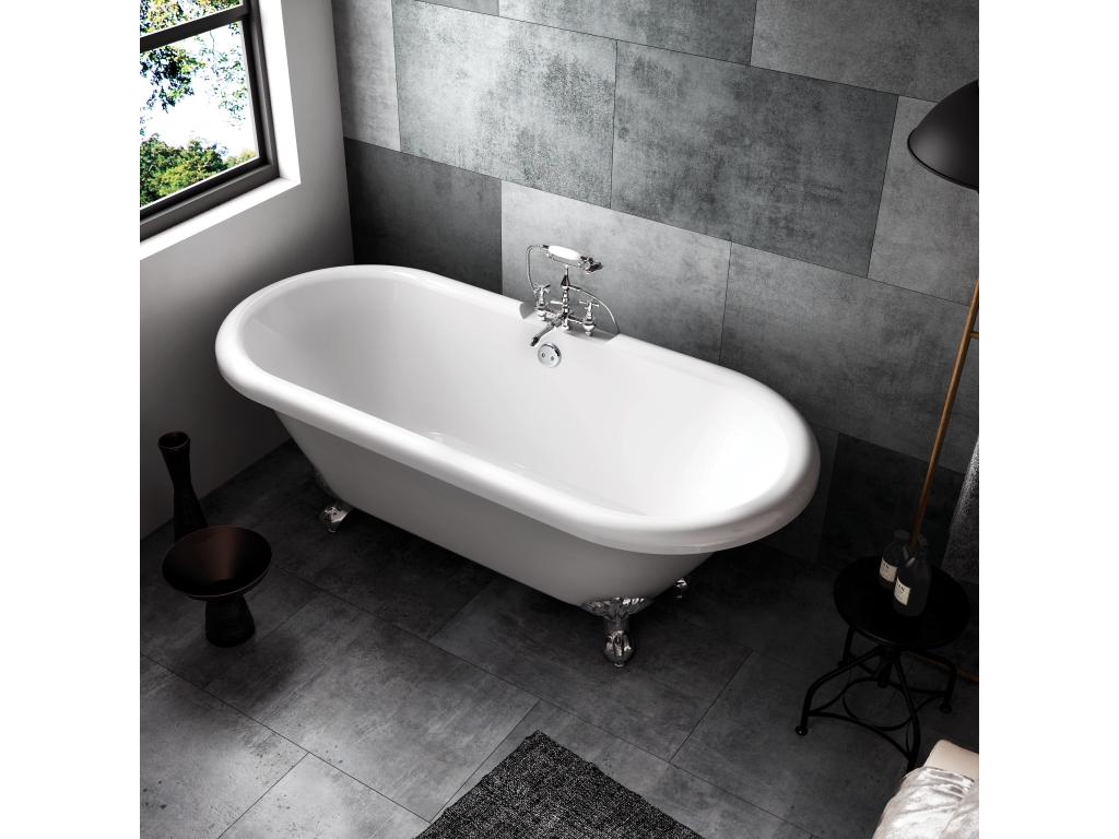 Vintage Retro Freestanding Bathtub, White, 154 cm, Gold Feet, XZYE11911