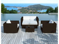 6-piece garden furniture set in chocolate-colored woven resin with off-white fabric cushions ZOPH29668