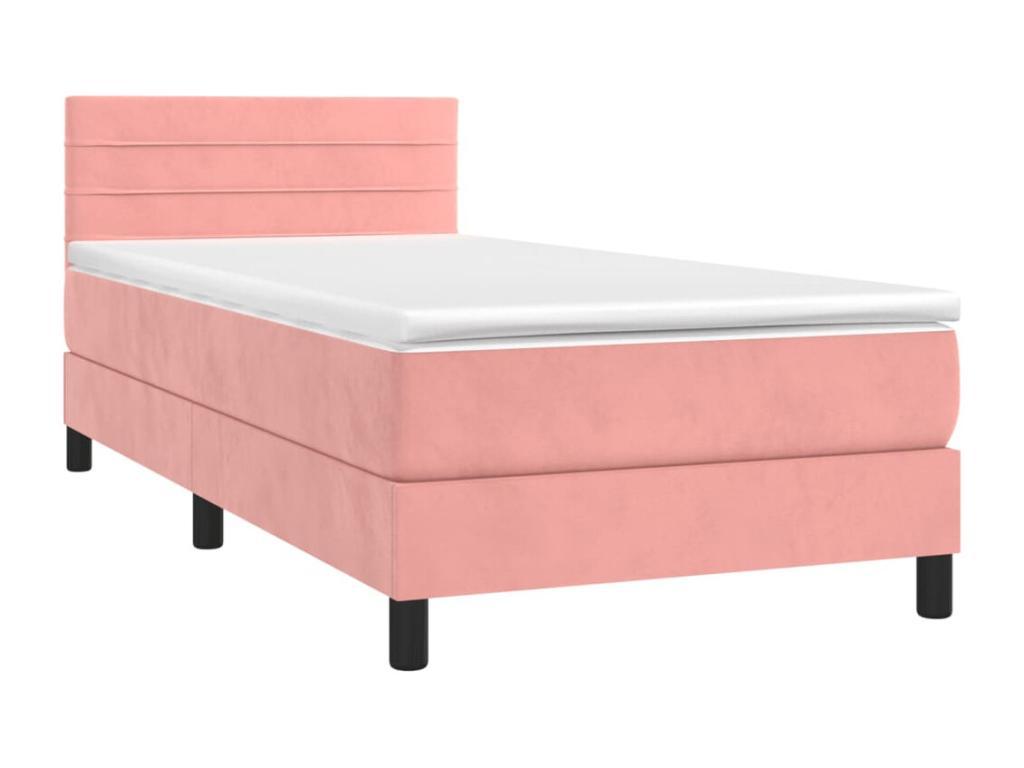 Upholstered bed base with mattress and LED light, Pink, 90x200 cm, Velvet, MHUZ83694