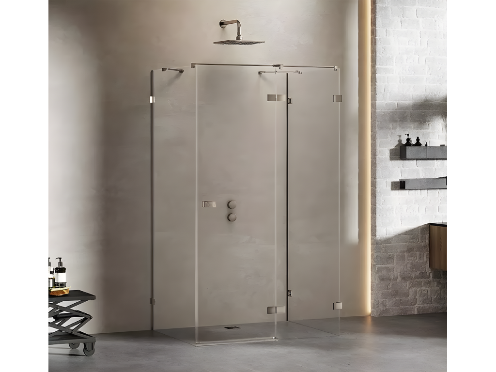 Boisona 110x120cm Right-Hand Pivoting Shower Enclosure, Gunmetal Brushed, Brushed Stainless Steel Finish, Front Access, KJQY81005