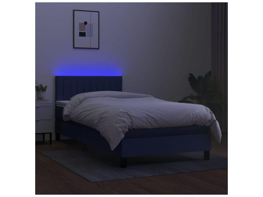 Bed base with mattress and blue LED lighting, 80x200 cm, fabric DQLS16229