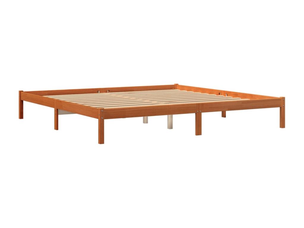 Brown wax bed frame 200x200 cm solid pine wood ORBJ43565