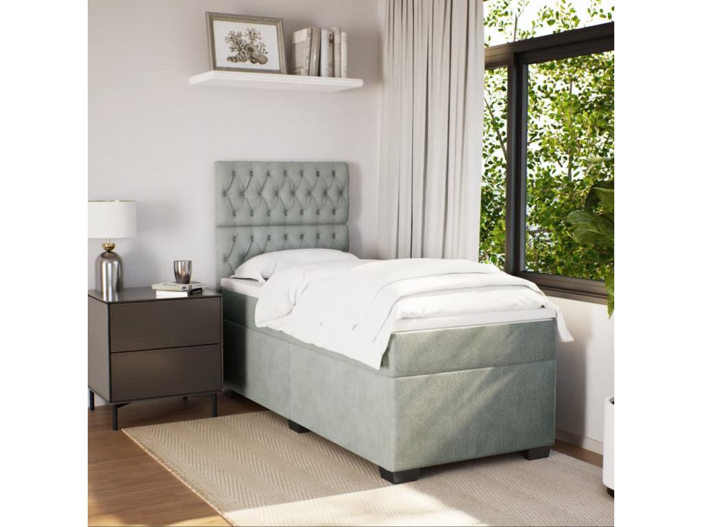 Bed base and mattress, light grey, 90x200 cm, velvet, HMPW25626