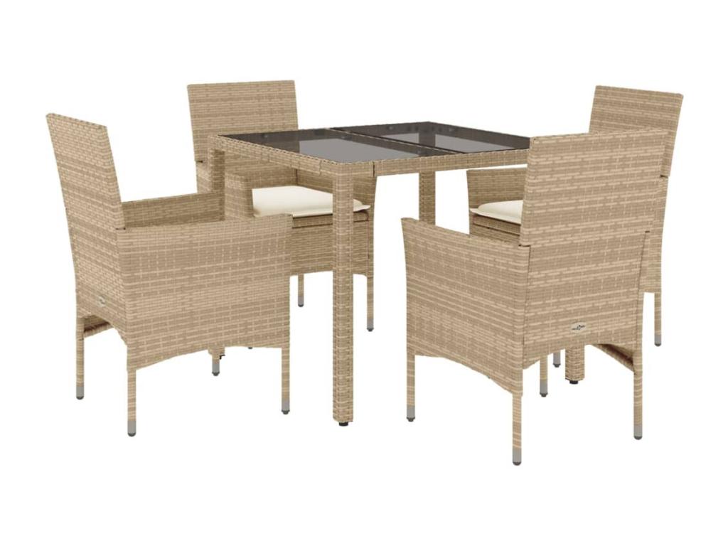 5-piece beige rattan and glass garden dining set and cushions GBAO11938