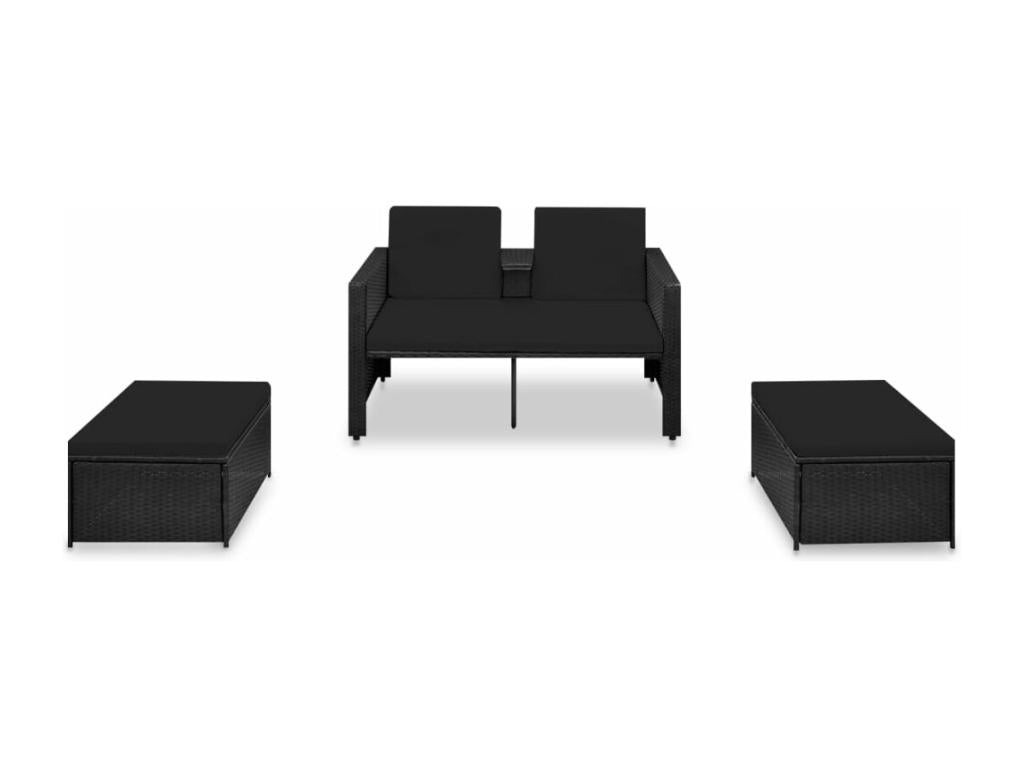 3-piece garden furniture set with cushions, black wicker resin, YLMD35423