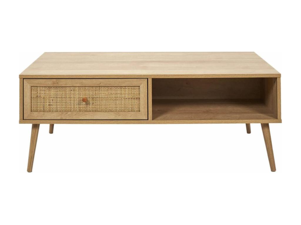 Elariva - Coffee Table with 1 Drawer, Wood Effect and Rattan Front GIVL61476