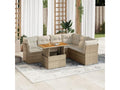 7-piece garden furniture set with cushions, beige woven resin UGMR06069