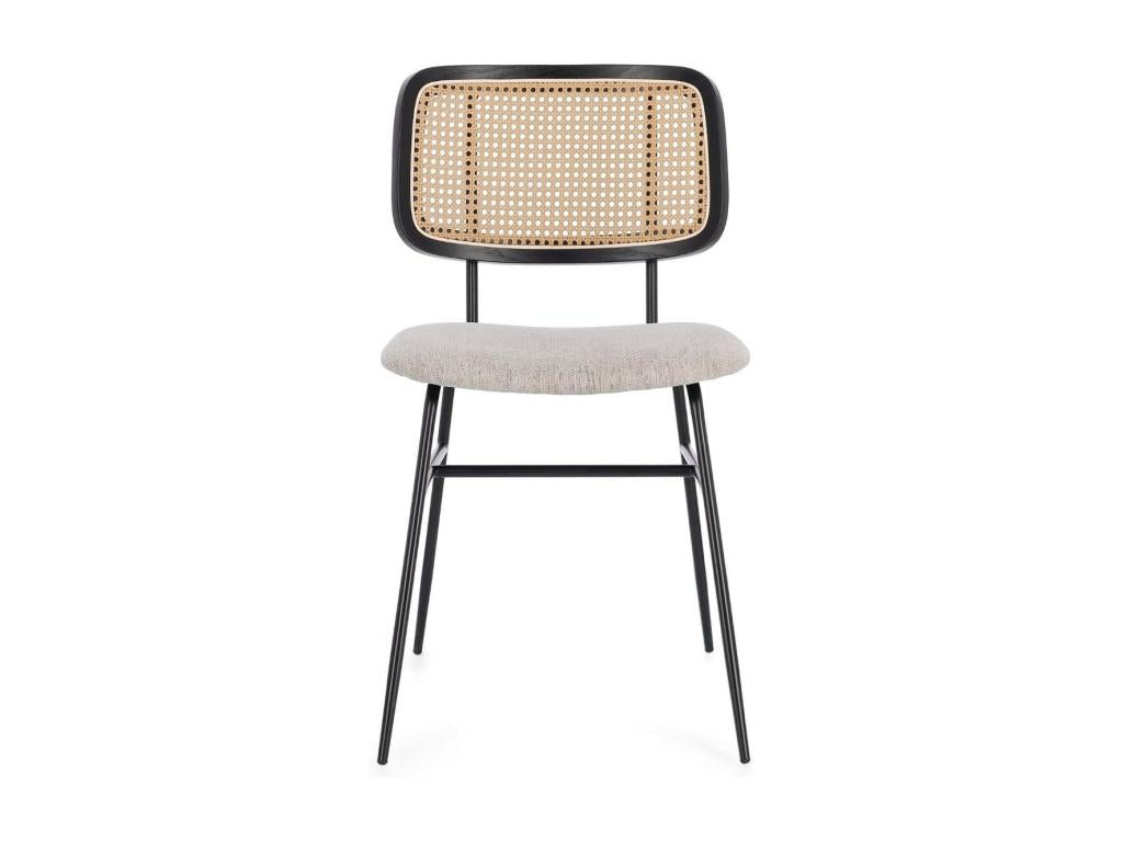 Metal and fabric dining chairs with cane backrest, set of 2 - Elariva GPQQ09897