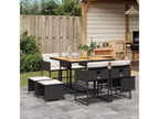 9-piece garden dining set with cushions, black resin wicker HPVR72328