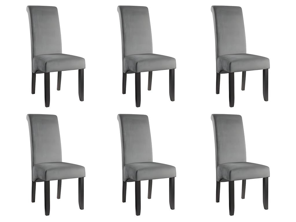 Set of 6 chairs - Quilted velvet / wooden legs - Light grey FBKL63066