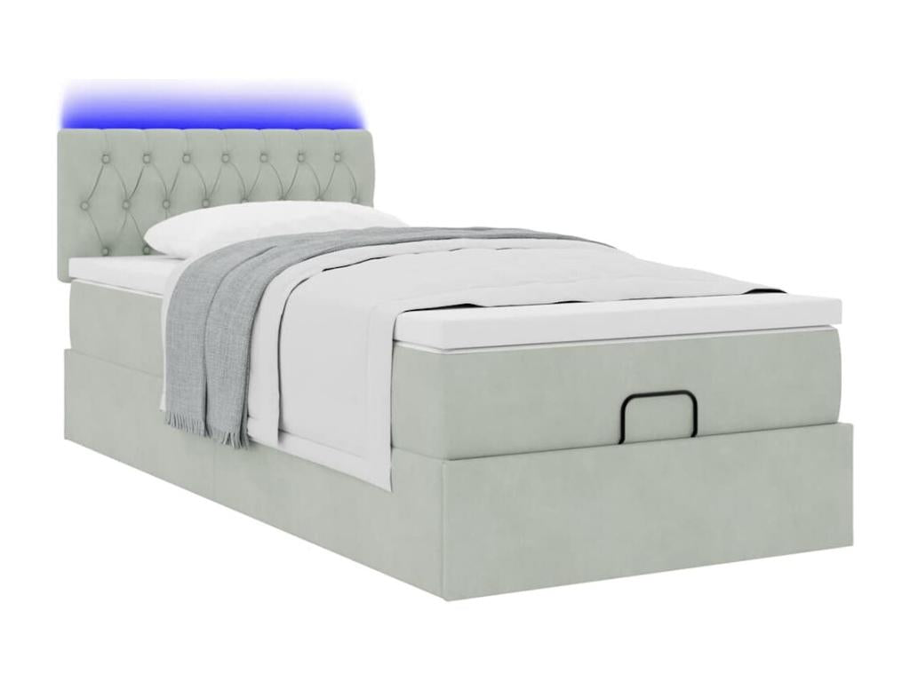 Ottoman bed frame with light grey 80x200 cm velvet mattress OQLN28120
