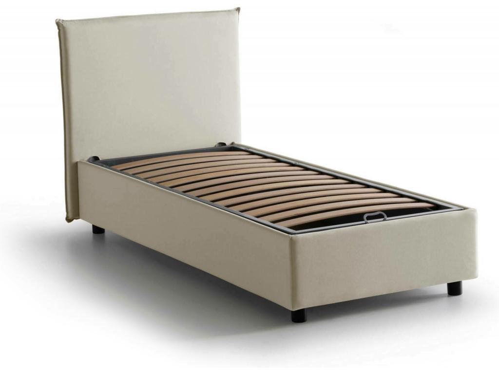 Single bed with storage, upholstered in fabric, Made in Italy, Front opening, suitable for a 90x190 cm mattress, Beige YKTP06849