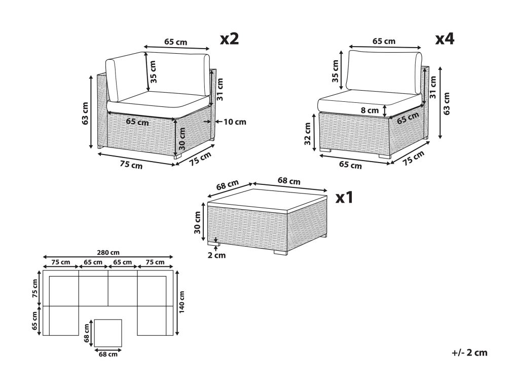 6-seater garden corner sofa set, brown WWWI14733