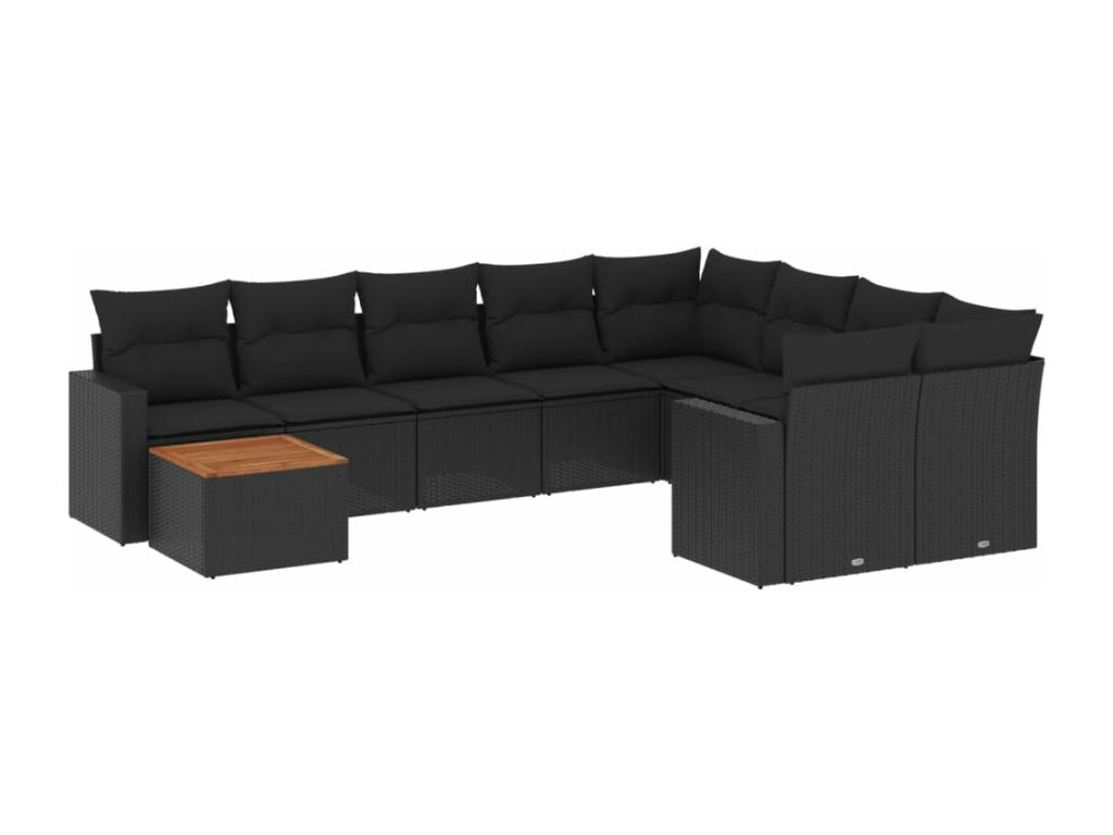 10-piece garden furniture set with cushions, black woven resin DLJR51897