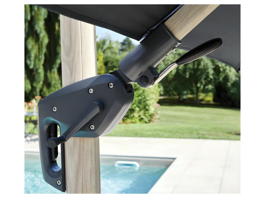 Elariva - 3x3m Cantilever Parasol with Double Tilt - Wood Effect - Anthracite Grey OWFU44871