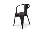 Industrial-style matte black metal chair with dark wood seat - With armrests TDMX54743