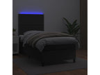 Upholstered bed base with mattress and LED lighting, black, 100x200cm, faux leather, XYGH96329