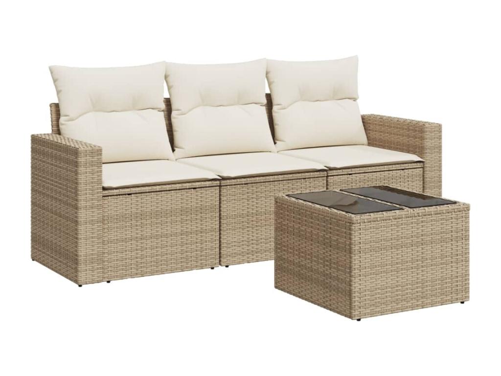 4-piece beige resin wicker garden furniture set with cushions FKVO26691