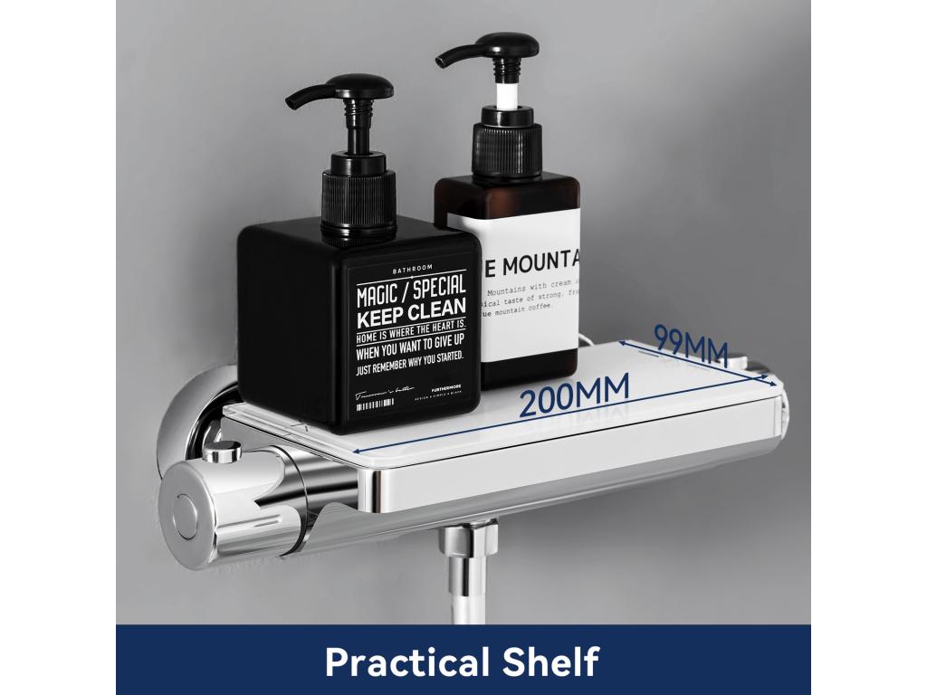 Shower Set with Shelf and 3-Function Hand Shower, Chrome Thermostatic Shower Column with 38°C Mixer Tap VGUN32468