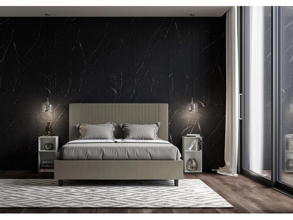 Modern bed with quilted faux leather headboard featuring vertical stripes, Bazen style - White - 90x190cm - Optional storage QRYF51398