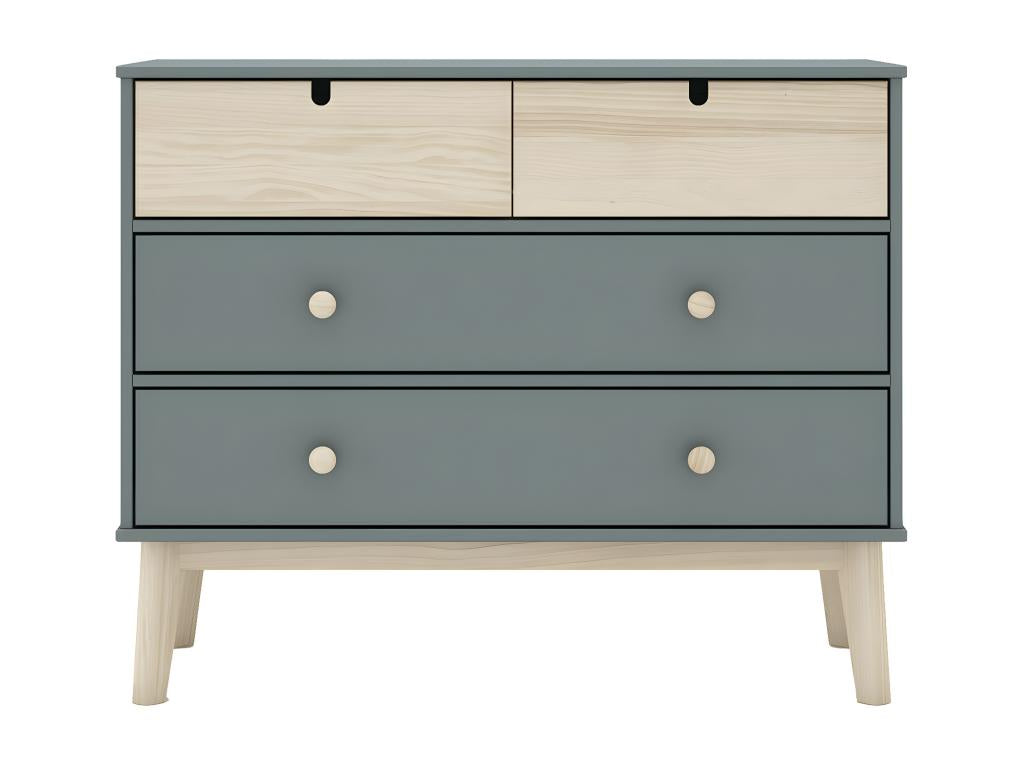 Boisona - 4-Drawer Chest of Drawers in MDF and Pine, Grey, Green and Natural Finish QWLR95924