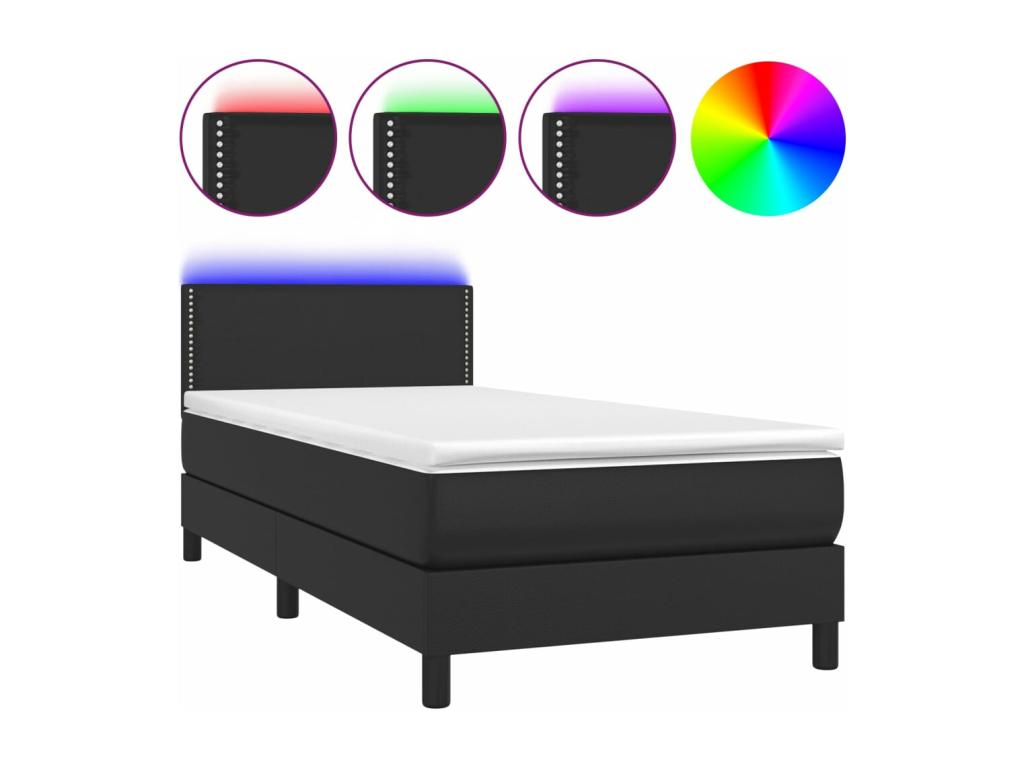 Black LED bed base and mattress 90x190 Faux leather ZDZW81979