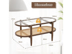 Wooden Coffee Table, Oval Living Room Coffee Table, Curved Wood Frame, Cane Design, PE Rattan Coffee Table, Organic Coffee Table, 90x50x45cm, JUVO75179