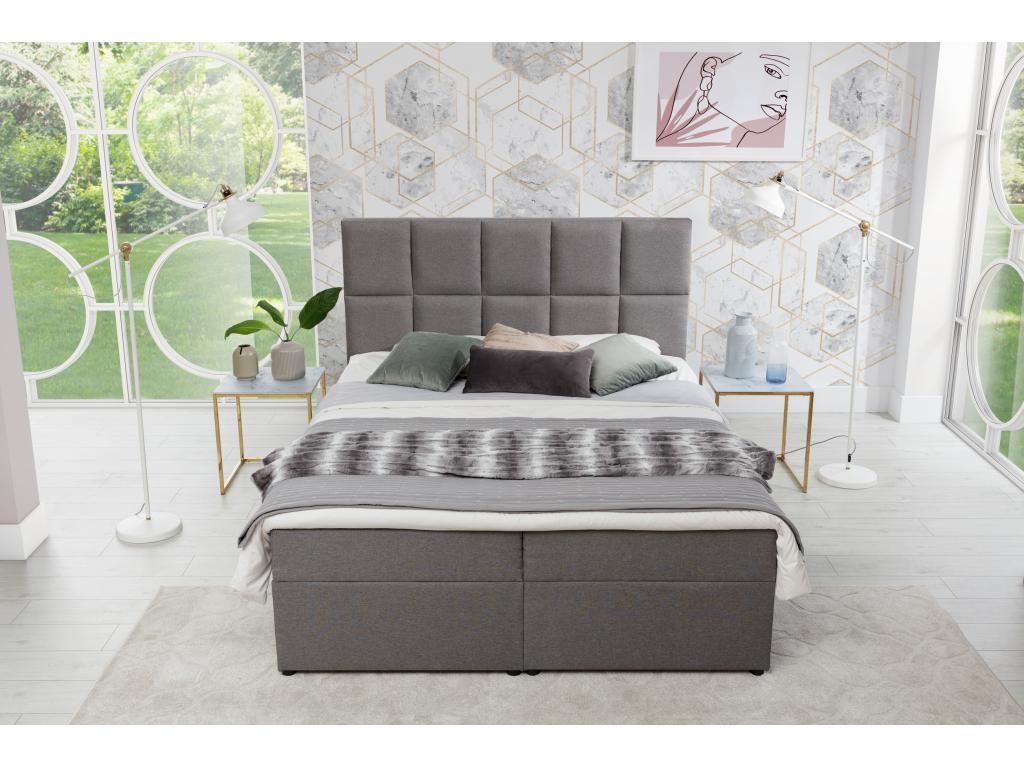 Cream faux leather box spring bed with mattress and topper Lizen - Sleeping area 160x200 cm URLR08320