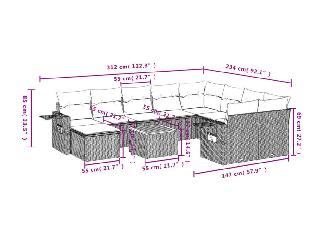 11-piece garden furniture set with cushions, black woven resin XVYX19846